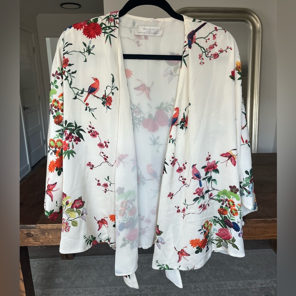 Zara White Kimono with Colorful Floral Print